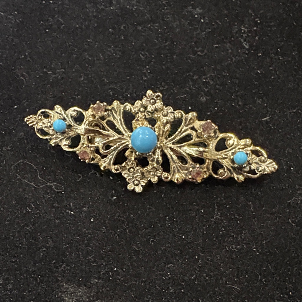 Vintage-Inspired Gold And Turquoise Brooch